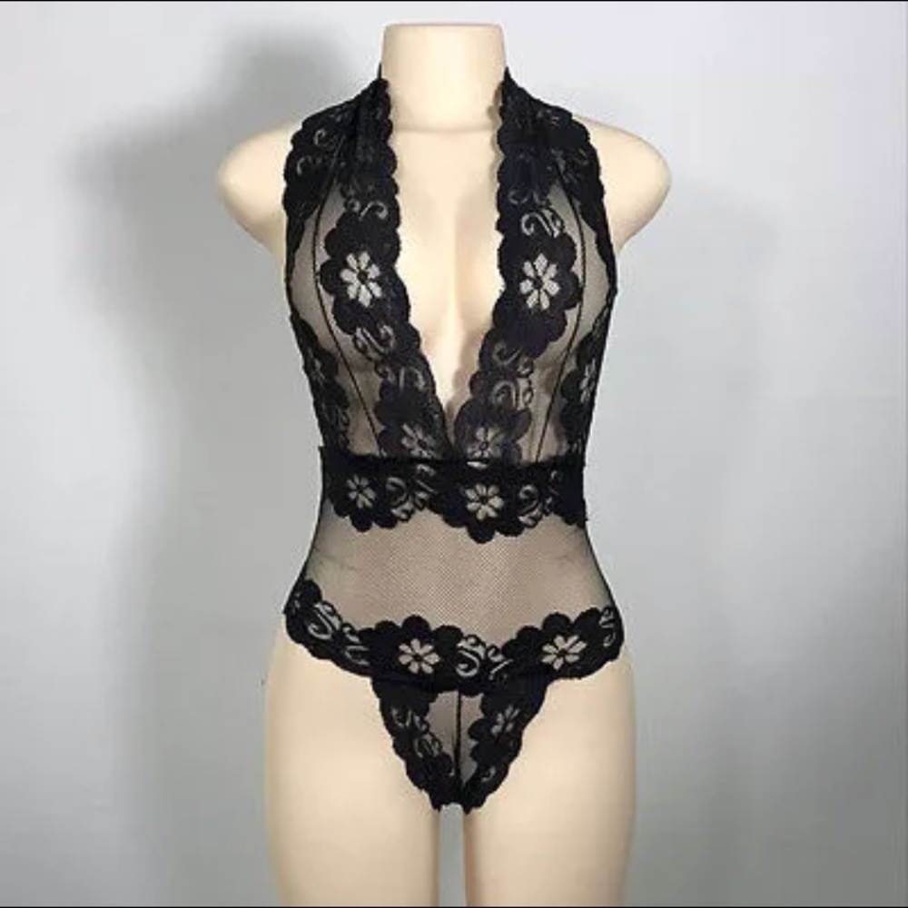 Black Lace Lingerie Bodysuit One Size Only